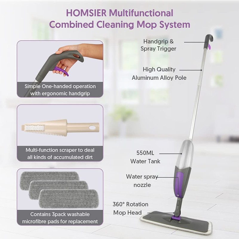 Spray Mops for Floor Cleaning - HOMSIER Microfiber Mop Wet
