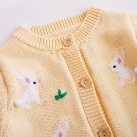 Cárdigan de punto para bebés y niñas, con cuello redondo, tela de ganchillo, cierre de botones, para niños pequeños, D-amarillo, 24 meses