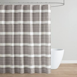 Martha stewart Adrien Farmhouse Shower Curtain, Neutral Color Striped Design with Pleated Accent, Soft Woven Fabric Shower Curtain Boho Modern Bathroom Décor, Machine Washable 72" x 72", Linen Color