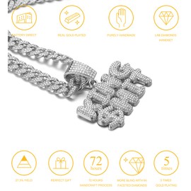 Halukakah ● KING $HIT ● Gold Chain for Men Platinum White Gold Finish Iced Out Pendant Necklace,Full Cz Lab Diamonds Prong Set,with 14mm Cuban Link Chain 18",Free Giftbox