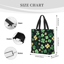 Hufuaoey St. Patrick's Day Tote Bag Women Shamrock Gift Bags With Zipper Large Capacity Green 20"X16" Polyester Water Resistant Adult Women-Adults