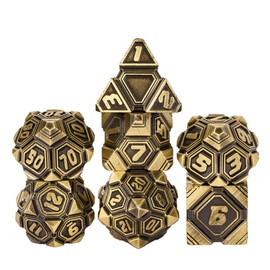CRITALLIC Metal UFO Dice Set, 7 Die Metal Polyhedral Dice Set for DND Dungeons and Dragons Role Playing Games,with Skull Bag.(Ancient Bronze)