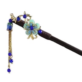 Blue Chinese Hair Stick Retro Wooden Hairpin Flower Hair Chopsticks Vintage Tassel Hair Stick Wedding Party Hairpins Hair Accessories (Blue, One Size)