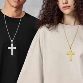 SILBAZ Cross Necklace for Men 18K Gold-plated Large Cross Pendant Jewelry Valentine's Day Father's Day Gift for Husband Boyfriend