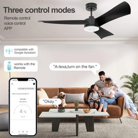 Cumilo 54” Smart Ceiling Fans Lights and Remote,Quiet DC Motor,Outdoor Indoor Black Ceiling Fan,WIFI Alexa App workable,6 Speed,Dimmablel,Modern Lighting&Ceiling fans Living Room Bedroom Porch Patio
