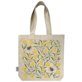 Earth Greetings Organic Cotton Tote Bag with Inner Pocket - Wattle & Blue Banded Bee