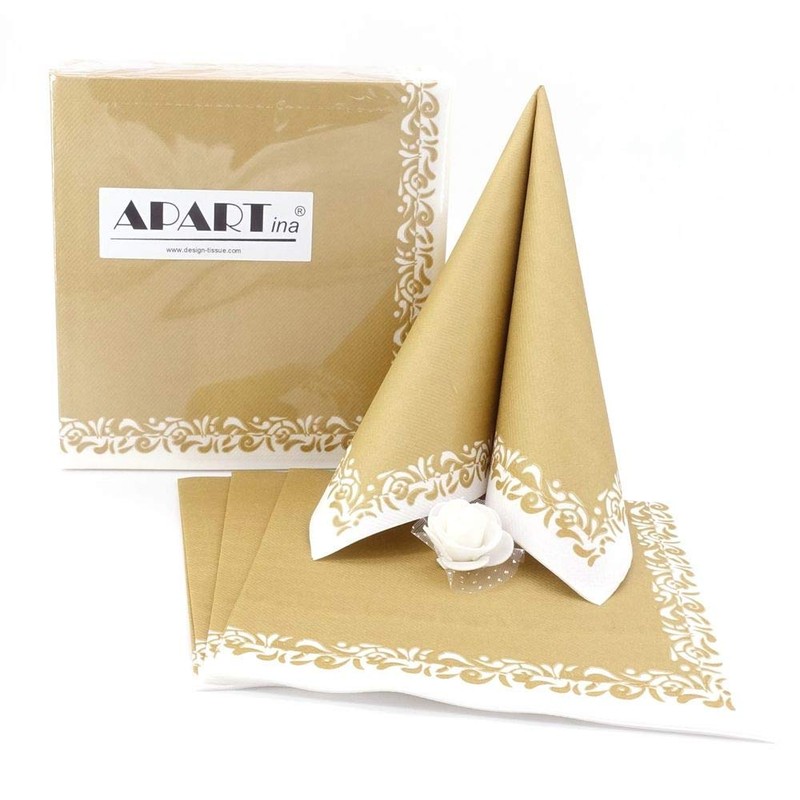 50 Napkins Fabric-Like – Romantic; Colour: Gold, Size: 40 x