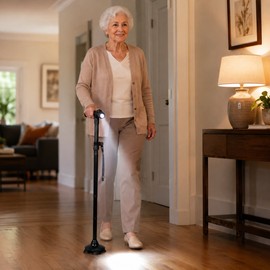 Foldable Walking Cane with LED Light – Adjustable Lightweight Aluminum Support with Anti-Slip Tip for Travel