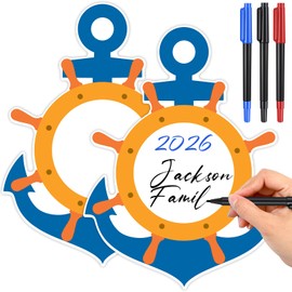 Sabary 2 Pcs Cruise Door Magnets for Cruise Ship Door Decorations Magnetic with 3 Pcs Paint Pens Anchor Steering Wheel Car Magnets Lifebuoy Bowtie Decorations for Carnival (Anchor Style)