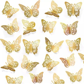 Crosize 72 Pcs Gold Butterfly Decorations 3 Sizes 4 Styles 3D Butterfly Wall Decor Bu