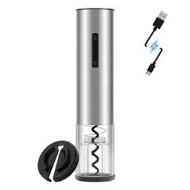 QIKPCK Electric Wine Opener Rechargeable–USB-C Charging, Wine Opener Electric with Foil Cutter, Electric Wine Bottle Opener, Electric Corkscrew Wine Opener, Stainless Steel, Must-Have for Wine Lovers