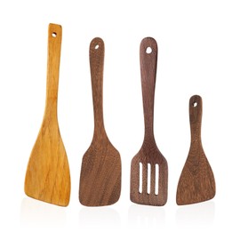4-Piece Wooden Spatula Set, Wooden Spatula for Serving Rice, Wooden Spatula for Cooking, Heat Resistant Wooden Cooking Utensils, Wooden Kitchen Utensils, Suitable for Home and Restaurant