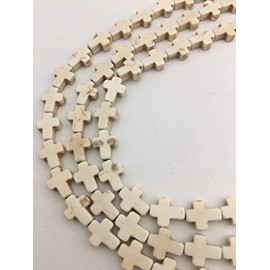 JM Design White Magnesite Turquoise Cross Size 8x10mm 15.5" Strand for Jewelry Making, Arts and Craft