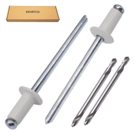 SKIR'CO (600 pcs) Painted Blind Rivets 3.2 x 8 mm, Aluminium Pop Rivets, Drill Bits Included (Grey White RAL 9002)