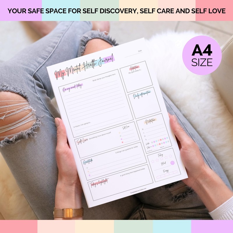 Mental Health Journal Planner | Daily Gratitude, Self Care, Intentions,