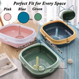 Suhaco 7 Pcs Kitten Litter Box Starter Kit with Cat Litter & Litter Scoop Teaser Wand Licking Mat Bath Brush 7 in 1 Cat Litter Box(Blue)