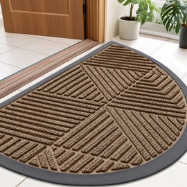 Smiry Half Circle Front Door Mat Outside Entrance, Heavy Duty Sturdy Natural Rubber Doormat, Trap Dirt and Moisture, Low Profile Floor Mats for Indoor Outdoor Entry, 36x24 Inch, Brown