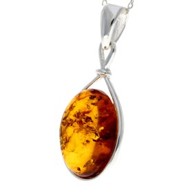 Genuine Cognac Baltic Amber & Sterling Silver Classic Pendant without Chain - 1803C
