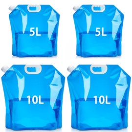 ElevaPulse Pack of 4 Water Canisters (2 x 5 L and 2 x 10 L), Foldable Water Canister, Portable Water Container with Tight Lid, Water Canister Camping, Camping for Outdoor Camping, Hiking, Picnics