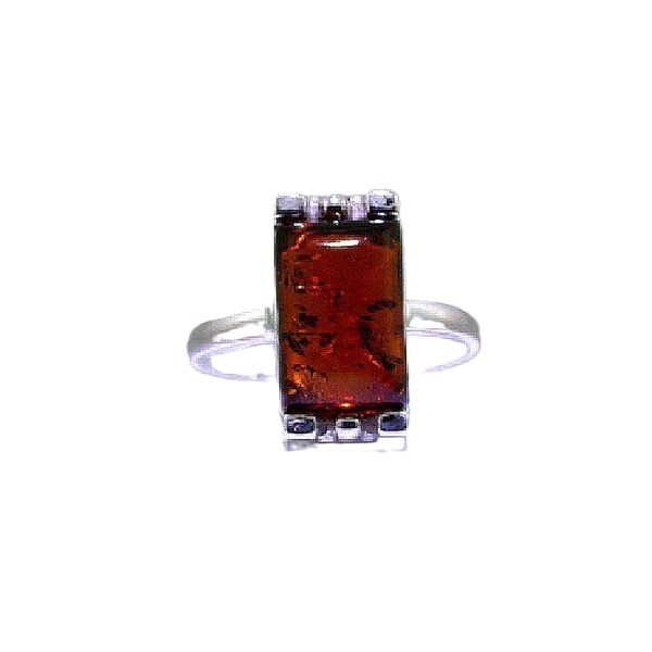 Handmade Rectangle Faux Amber Cabochon Gem Sterling Silver Ring Size