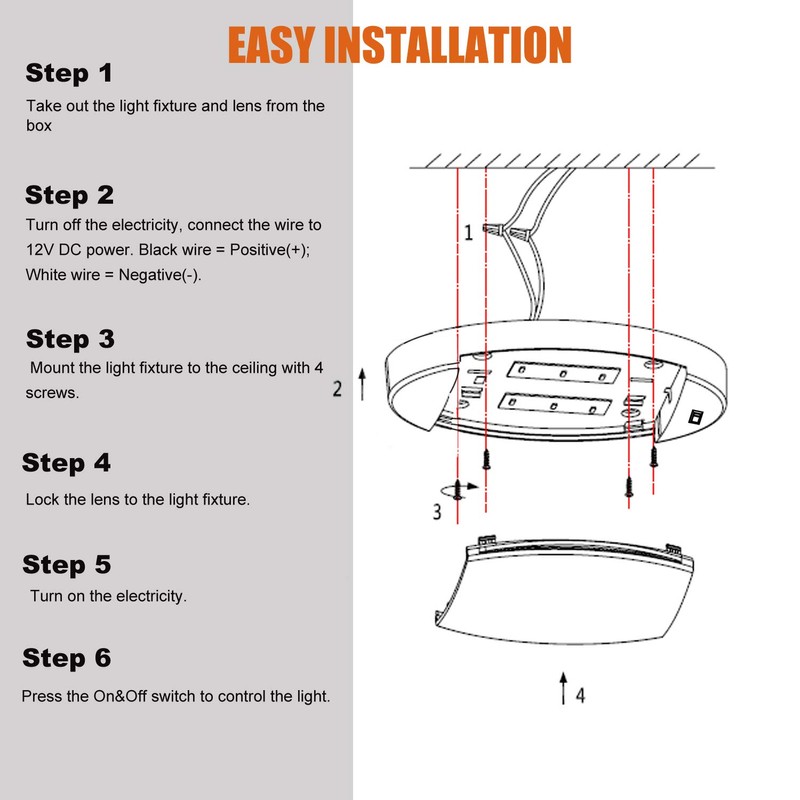 Facon 12V LED RV Dome Light, Length: 9-1/4'', DDS01-608-CW, Large