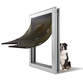 TIMOSS Large Aluminum Dog Door, Weatherproof Dog Door with Sliding Locking Panels, Retractable Tunnel for Large Dogs, Double Curtain Magnetic Dog Door
