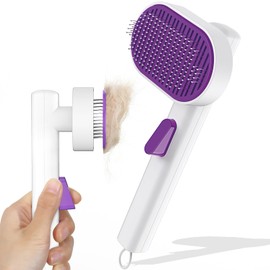 Cat Dog Brush,Pet Grooming Comb,Self Cleaning Cat Dog Slicker Brushes for Shedding, Pet Grooming Tool, One Click to Clean-purple