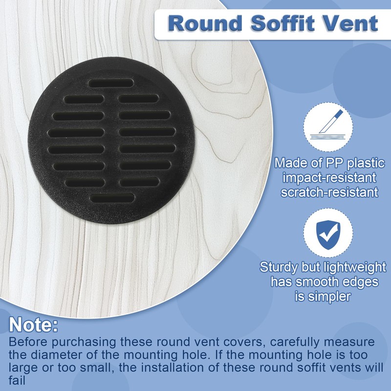 uxcell Round Soffit Vents 2 inch, 8Pcs Black Plastic 50mm