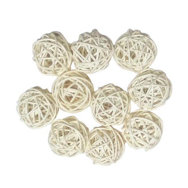 10 Pieces Wicker Rattan Balls Decorative Orbs Vase Fillers for Craft, Party, Wedding Table Decoration, Baby Shower, Aromatherapy Accessories, Dia:30mm - White