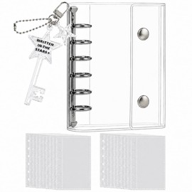Seal Notebook, A7 Transparent Mini Binder, 20 Refills + Decorative Charms, Clear, 6 Holes, Card Pockets, Notebook, Motivation, Girls, Collage Notebook, Clear Type, Plastan, Size