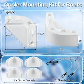 Saillong Cooler Mounting Kit for Boats, Include 4 Corner Pieces & 2 Quick Connect Stretch Straps, White Universal Cooler Tie Down Kit Compatible with Major Brands