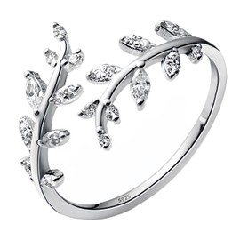 Sterling Silver Rings for Women, Adjustable Leaf Open Ring Stress Relief Anxiety Thumb Rings Wrap Around Leaves Rhinestones Promise Ring Jewellery Gifts for Girls Girlfriends Birthday Anniversary