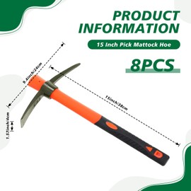 Lothee 8 Pcs Pick Mattock Hoe 15 Inch Heavy Duty Forged Garden Pick Axe with Rubber Non-Slip Handle Weeding Mattock Hoe Agriculture Hand Tools for Weeding Cultivating Camping or Prospecting