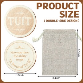 24 Pcs Wood Round Tuit 1.5 Inch Polished Wooden Tokens with Bag When You Get a Round to It for Colleague Family