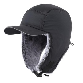 Magracy Mens Warm Winter Hat Water Resistant Baseball Cap with Ear Flaps, black, Unit size