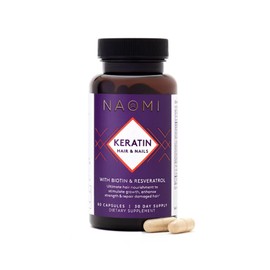 NAOMI Keratin Vegan Hair Growth Supplement for Women, Biotin (Vitamin B) & Zinc, Soluble Keratin, Strong Hair & Nails Vitamins, Added Resveratrol for Healthy Aging, 60 Capsules