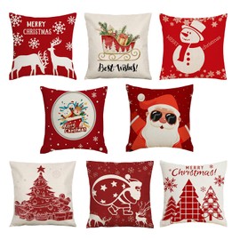 Uoxmiy 8 Set Christmas Cushion Covers, 45x45cm Christmas Print Cushions, Pillows Covers for Home Indoor Decor, Bedroom, Living Room Sofa