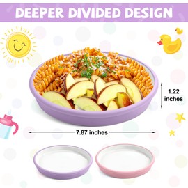 Domensi 2 Sets Kids Porcelain Plates with Silicone Suction Sleeve Toddler Suction Plates Baby Porcelain Snack Dishes for Kid Toddler Baby Self Feeding Microwave Dishwasher Safe (Vivid Color)