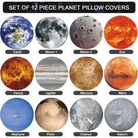 Qupace 12 Piece Outer Space Planet Pillow Covers 15x15 in for Bed Room, Plush Planets Throw Pillow Covers for Living Room