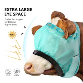 Harrison Howard Cattle Livestock Fly Mask Breathable Mesh Padded Edging with Fun Patterns Large Spacing Forelock Opening Design Adjustable Fit for Cattle Mint