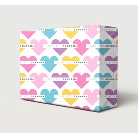 4 Sheets 4 Tags Mother's Day Multi Colour Hearts I LOVE YOU GRANDMA Design Wrapping Paper Pink Granny Birthday Gift Wrap (PA)