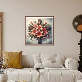 Kulvci Cross Flower Diamond Painting Kits for Adults, Diamond Art Kits for Beginners, 5D DIY Full Drill Gem Craft for Home Decor Gift 12x12inch