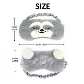 2 Pieces Eye Mask Sleep Women Girls Children Adults Child Soft Blindfold Elastic Rib Fluffy Breathable Bucket Damage Animal Plush Cartoon Skin Night Travel Sleep Nap Blackout