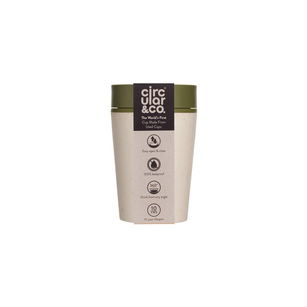 Circular and Co Reusable Coffee Cup 8oz/227ml - The World's First Travel Mug Made from Recycled Coffee Cups, 100% Leak-Proof, Sustainable & Insulated. (Cream & Honest Green)