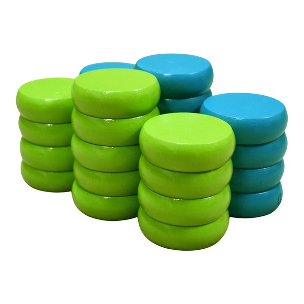 26 Light Blue and Lime Green Crokinole Discs - Full
