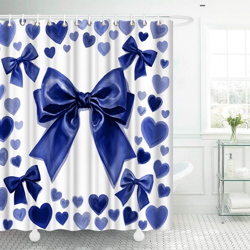 Conipit Bow Shower Curtains Romantic Bathroom Decor Navy Blue Bath