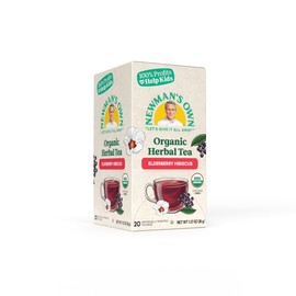 Newman's Own Organic Elderberry Hibiscus Tea Containing Healthy Antioxidants with 20 Individually Wrapped Tea Bags USDA Certified Caffeine Free Brew Hot, 20.0 Count