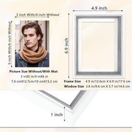 Epecfan Double Hinged 4x6 Picture Frame with Real Glass in WhiteGrey- Display 3x5 with Mat or 4x6 without Mat, Foldable Photo Frame for Tabletop, Nice Gift for Family & Wedding Memories(PS006-GYX6)