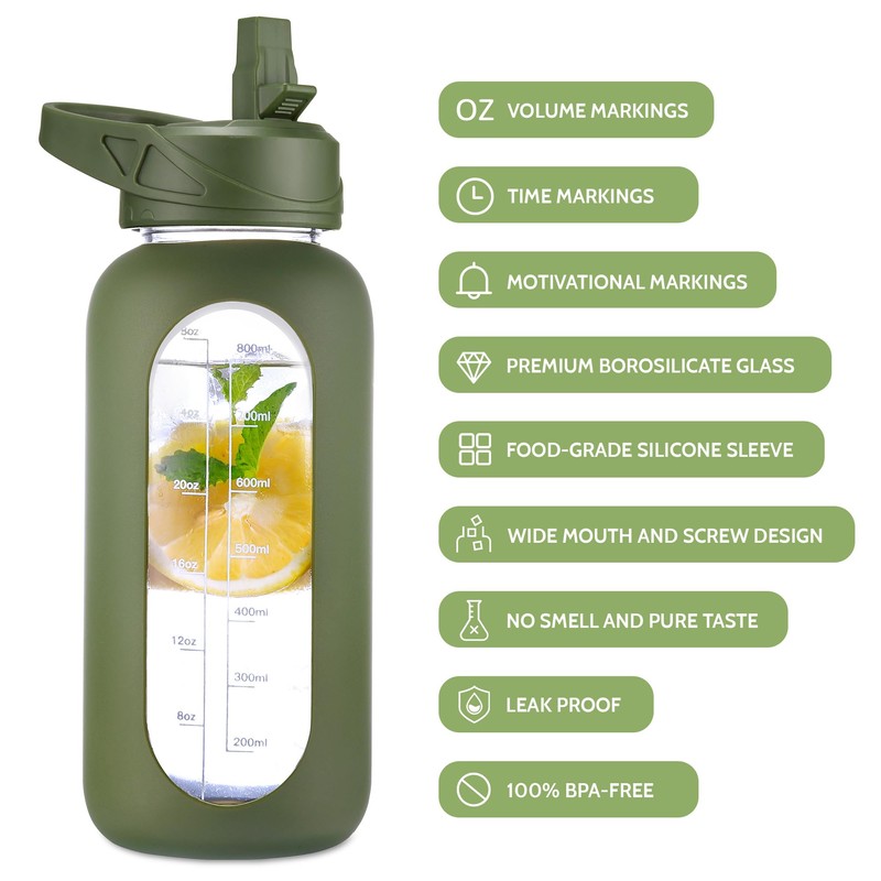 CIVAGO Half Gallon Glass Water Bottle with Straw and Insulated