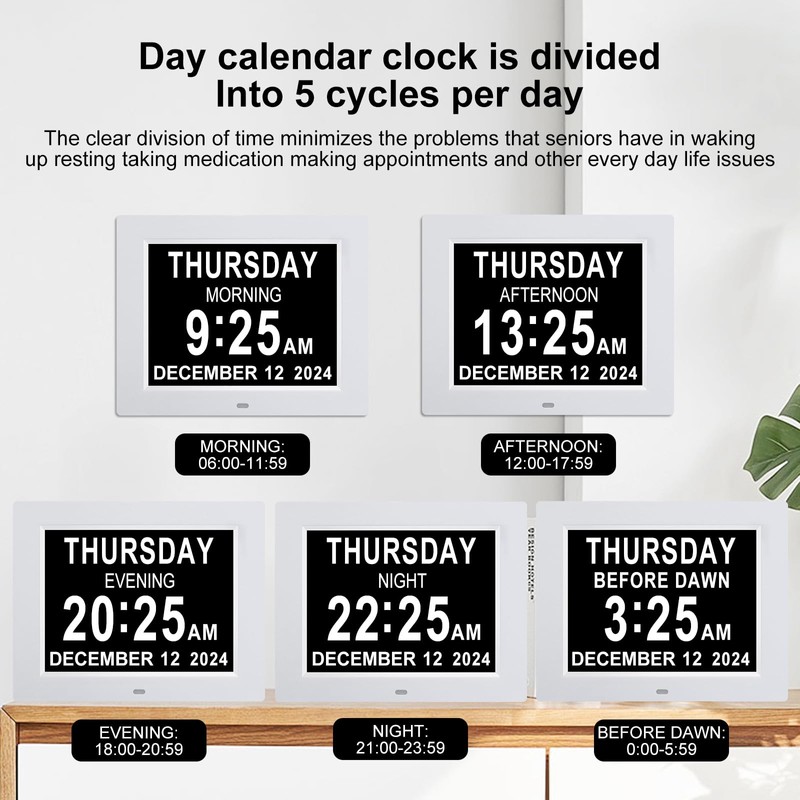 Johnziny 8 Inch Digital Day Calendar Clock, Dementia Clock for